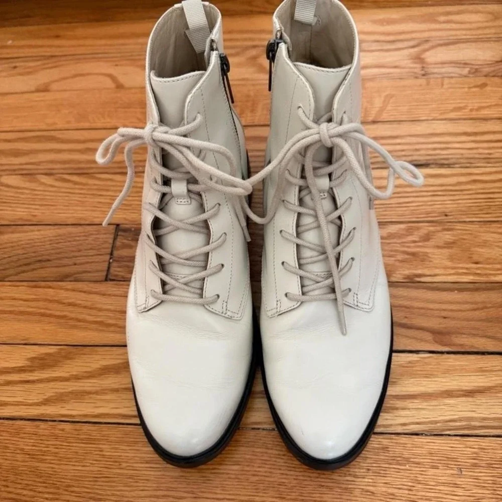 Everlane Modern Utility White Leather Lace Up Combat Boots Ankle Booties Sz 10‎